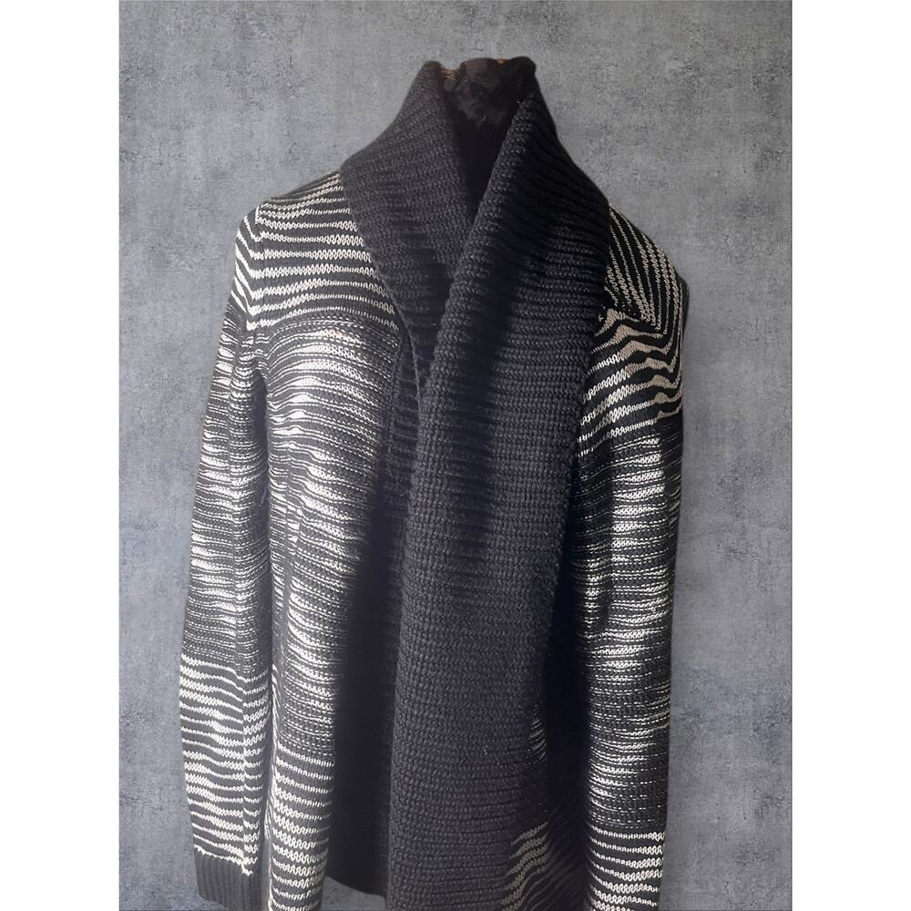 GAP Black White Gray Open Front Shawl Collar Wool Blend Cardigan Sz L